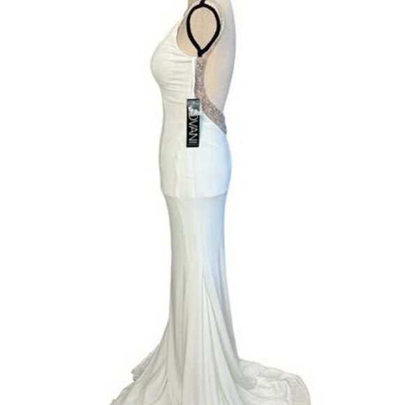 Jovani White Open Embellished Back Plunging V-Neck Dress - Picture 1 of 6